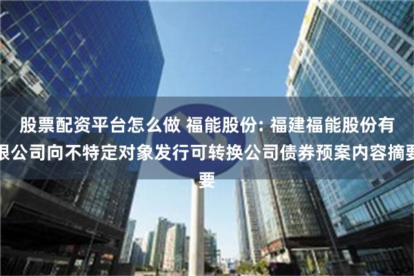 股票配资平台怎么做 福能股份: 福建福能股份有限公司向不特定对象发行可转换公司债券预案内容摘要