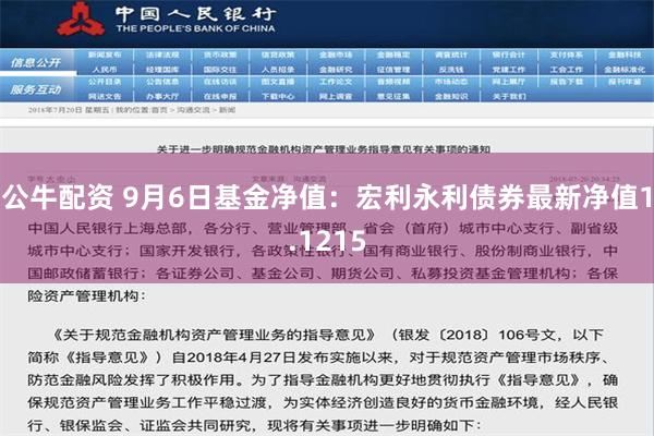 公牛配资 9月6日基金净值：宏利永利债券最新净值1.1215